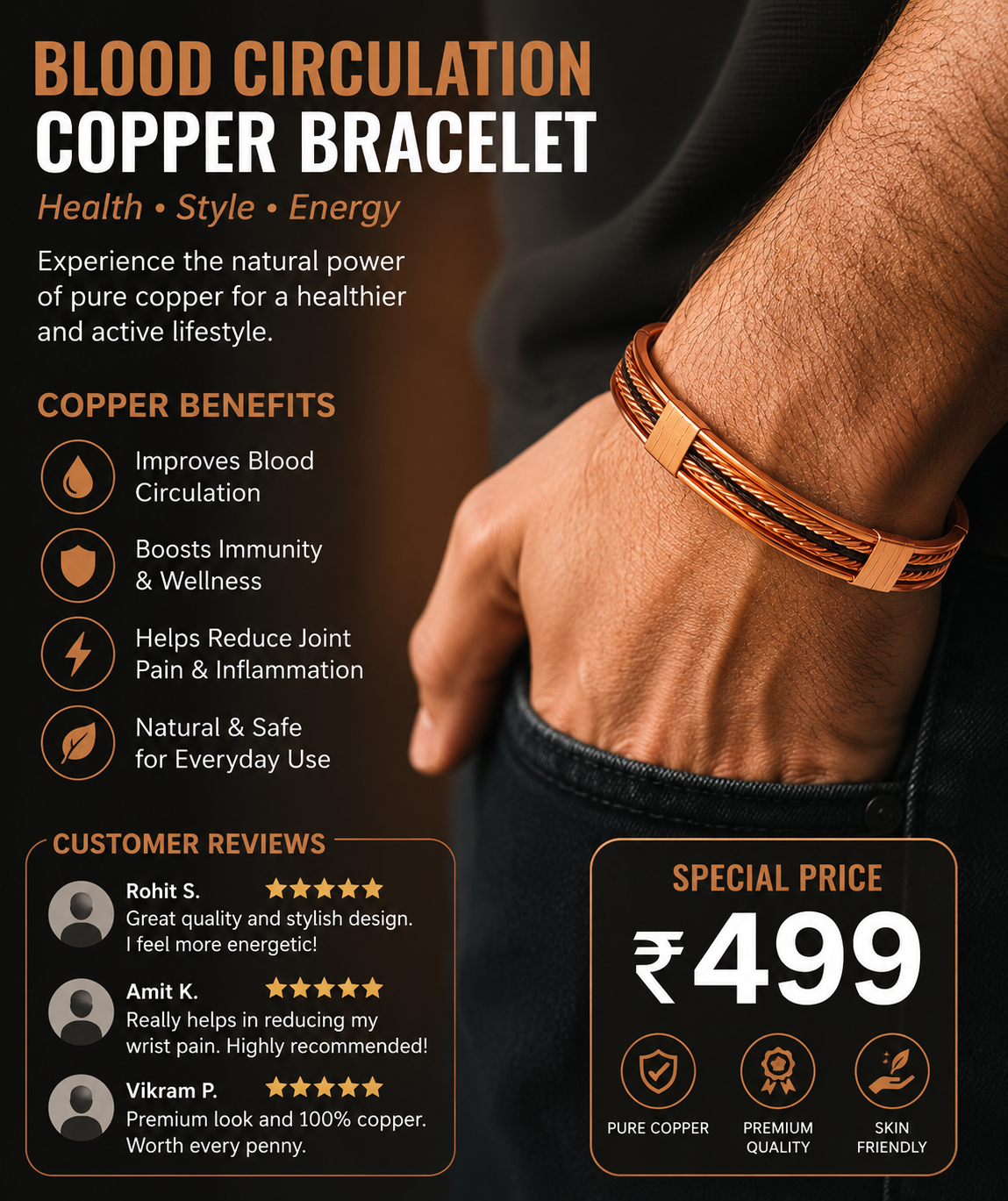 Pure Copper Healing Band/Kada