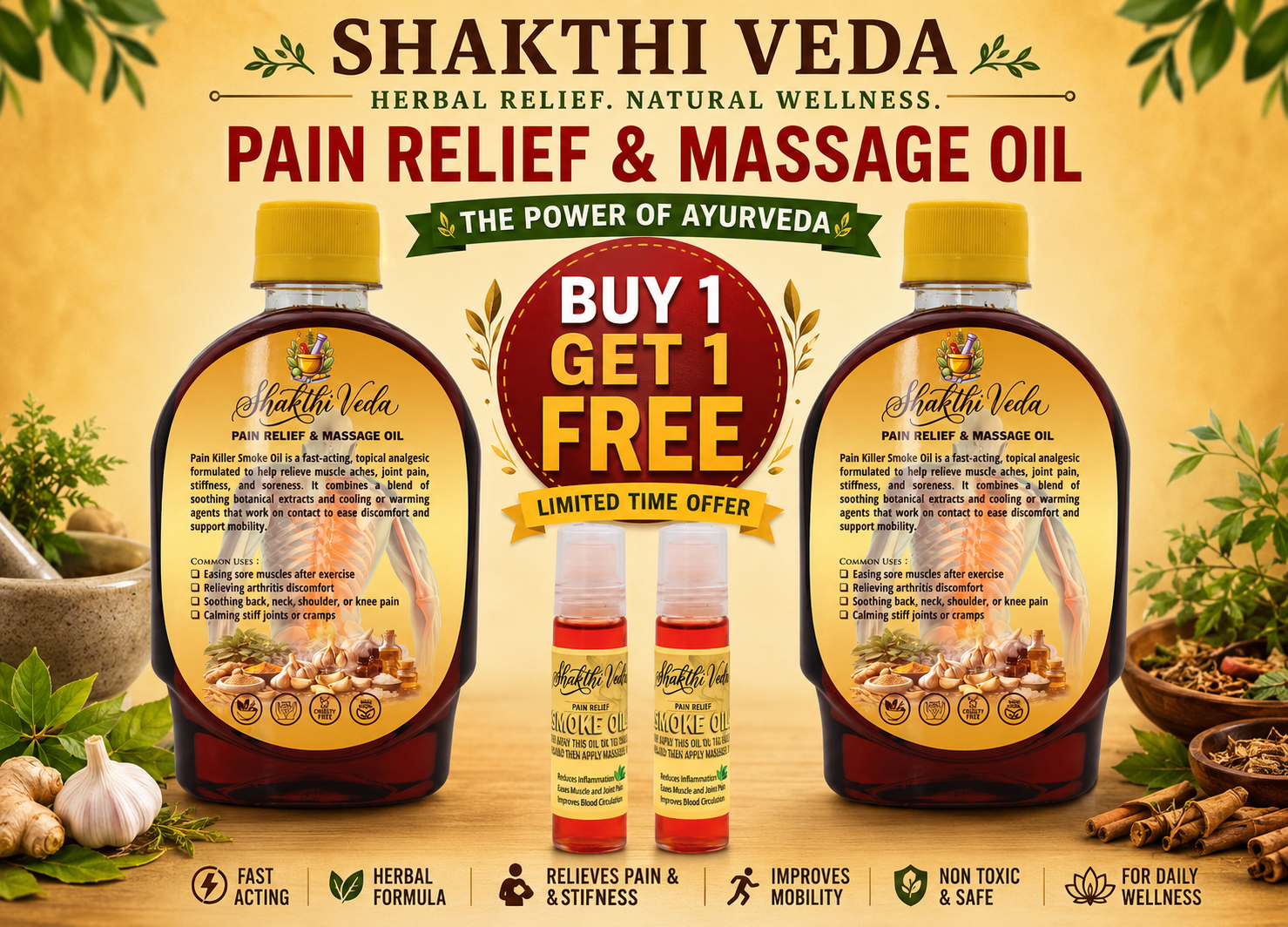 Shaktiveda Smoke Pain Relief & Massage Oil 🌿 [Buy 1 Get 1 FREE]