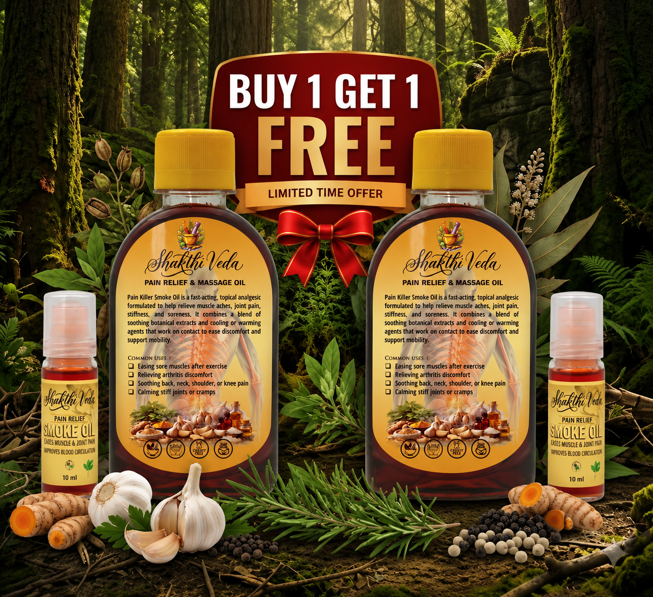 Shaktiveda Smoke Pain Relief & Massage Oil 🌿 [Buy 1 Get 1 FREE]